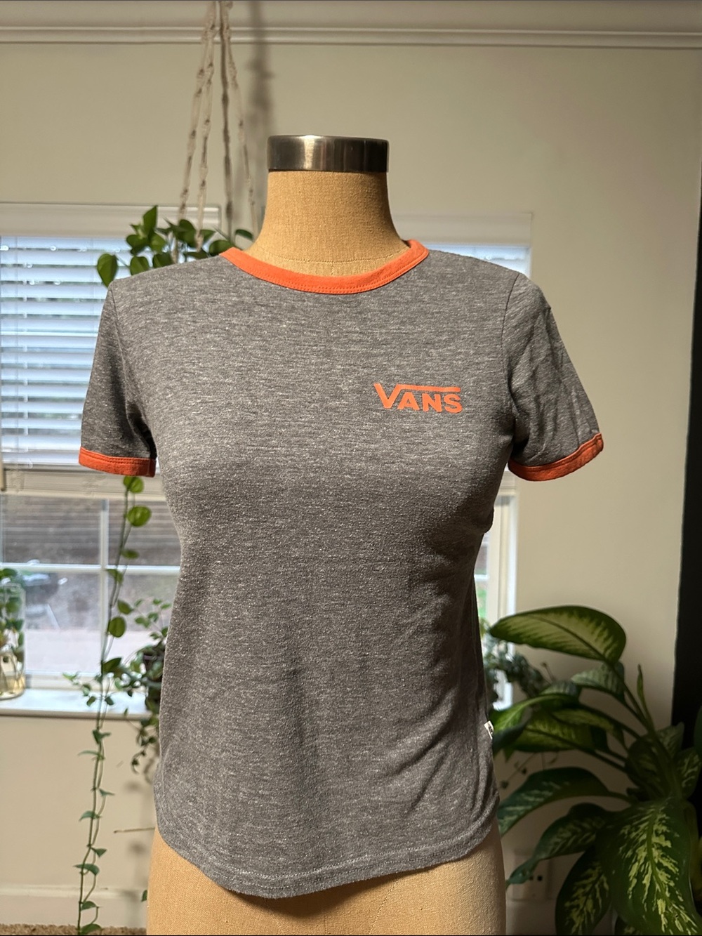 Vans Gray Tee with Orange Trim and Logo